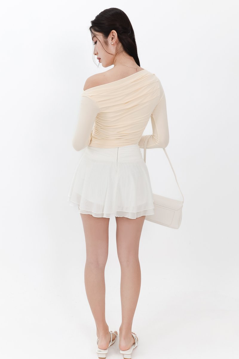Orilea One Shoulder Ruched Sleeved Top in Pale Yellow