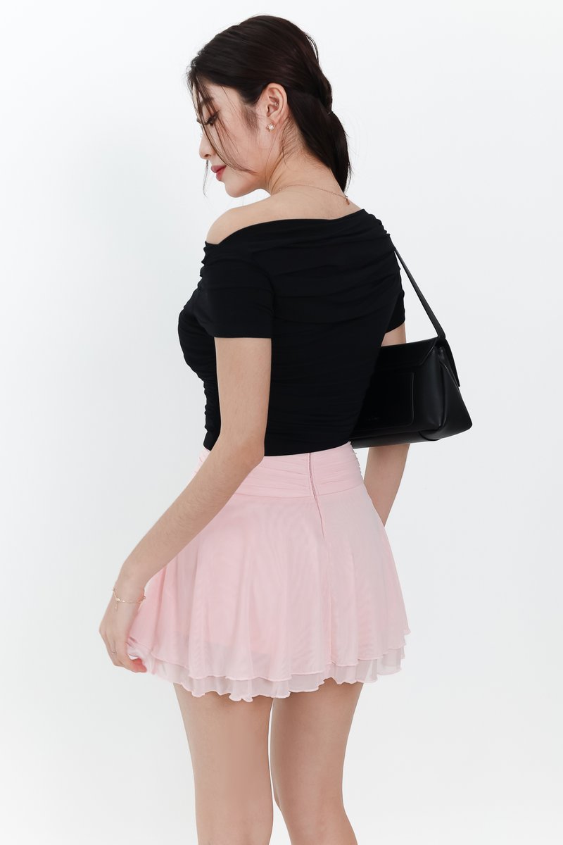 Ori One Shoulder Ruched Tee in Black