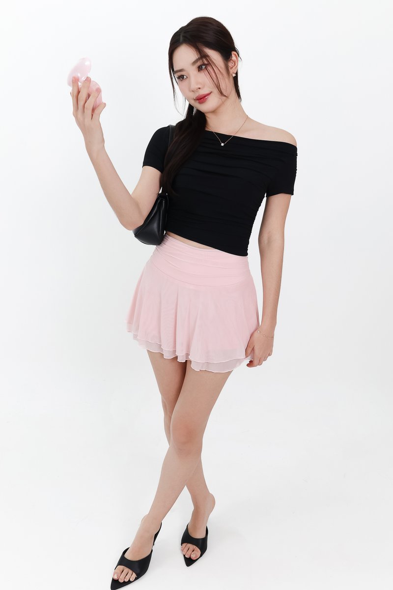 Ori One Shoulder Ruched Tee in Black