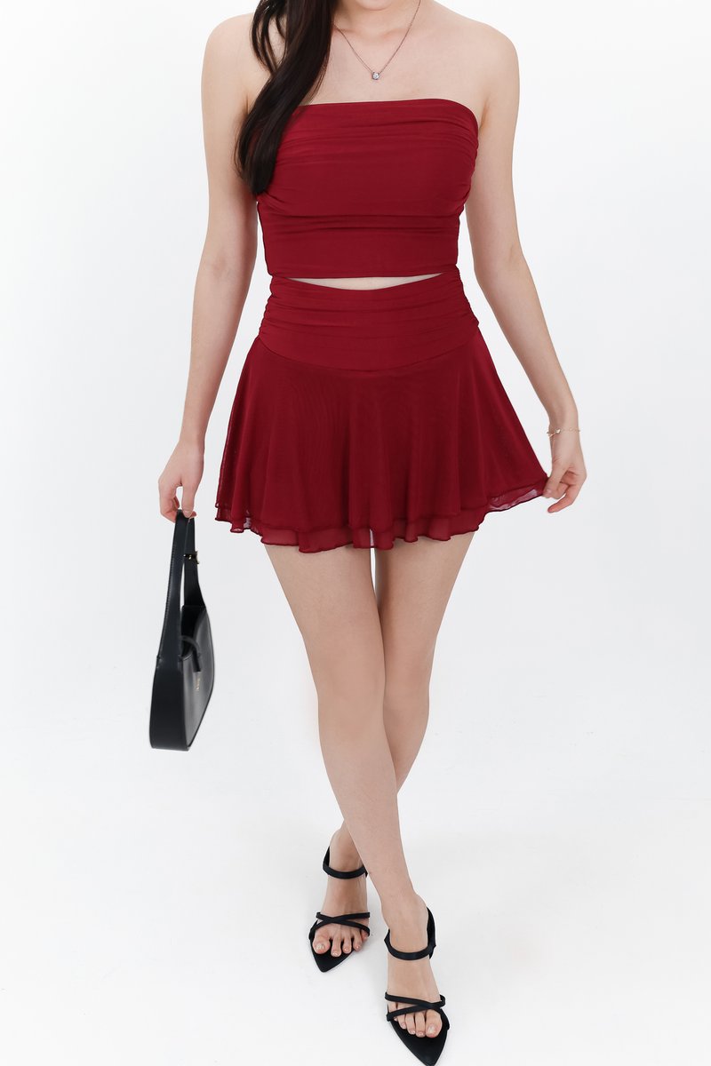 Marley Mesh Co-ord Set in Dark Red V2