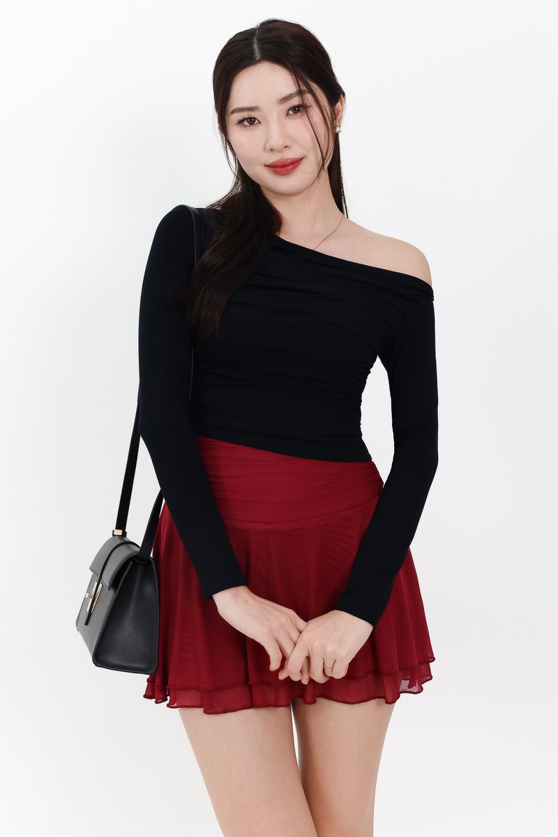 Orilea One Shoulder Ruched Sleeved Top in Black Orilea One Shoulder Ruched Sleeved Top in Black