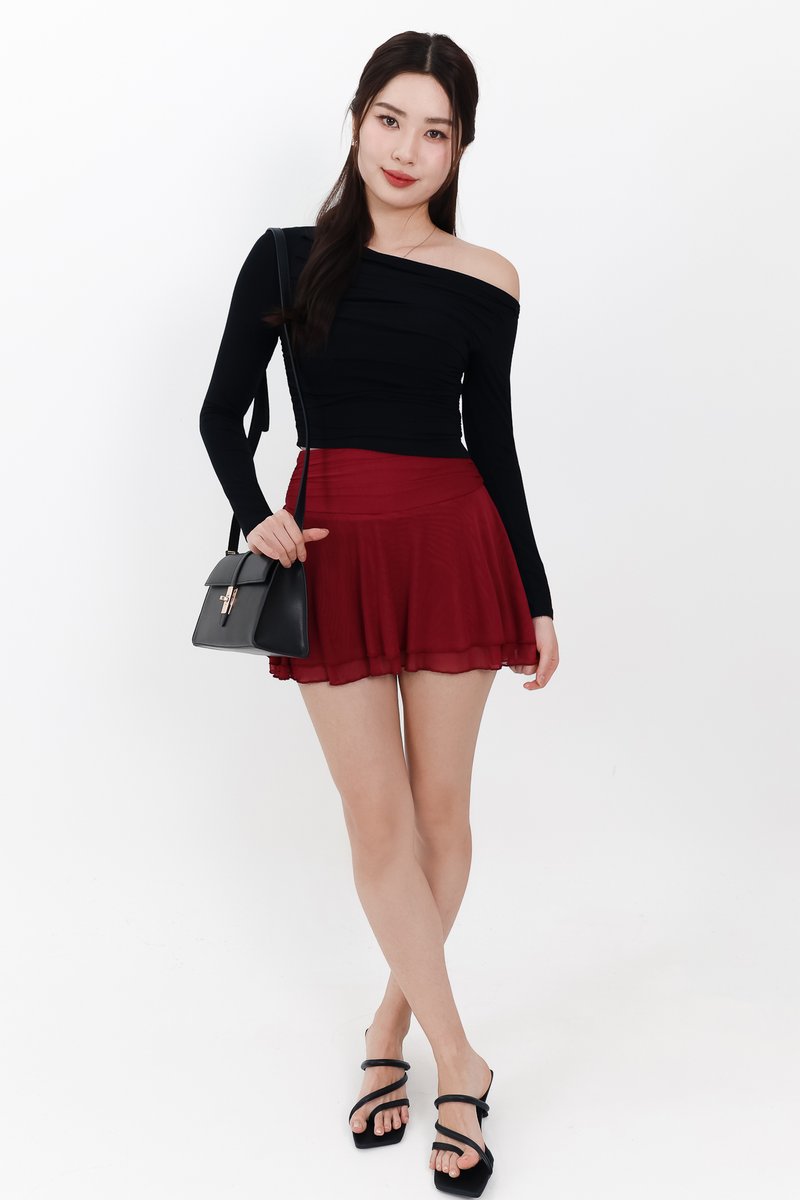 Orilea One Shoulder Ruched Sleeved Top in Black Orilea One Shoulder Ruched Sleeved Top in Black