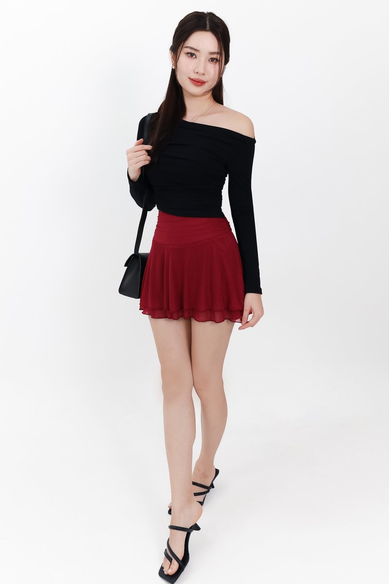 Orilea One Shoulder Ruched Sleeved Top in Black Orilea One Shoulder Ruched Sleeved Top in Black