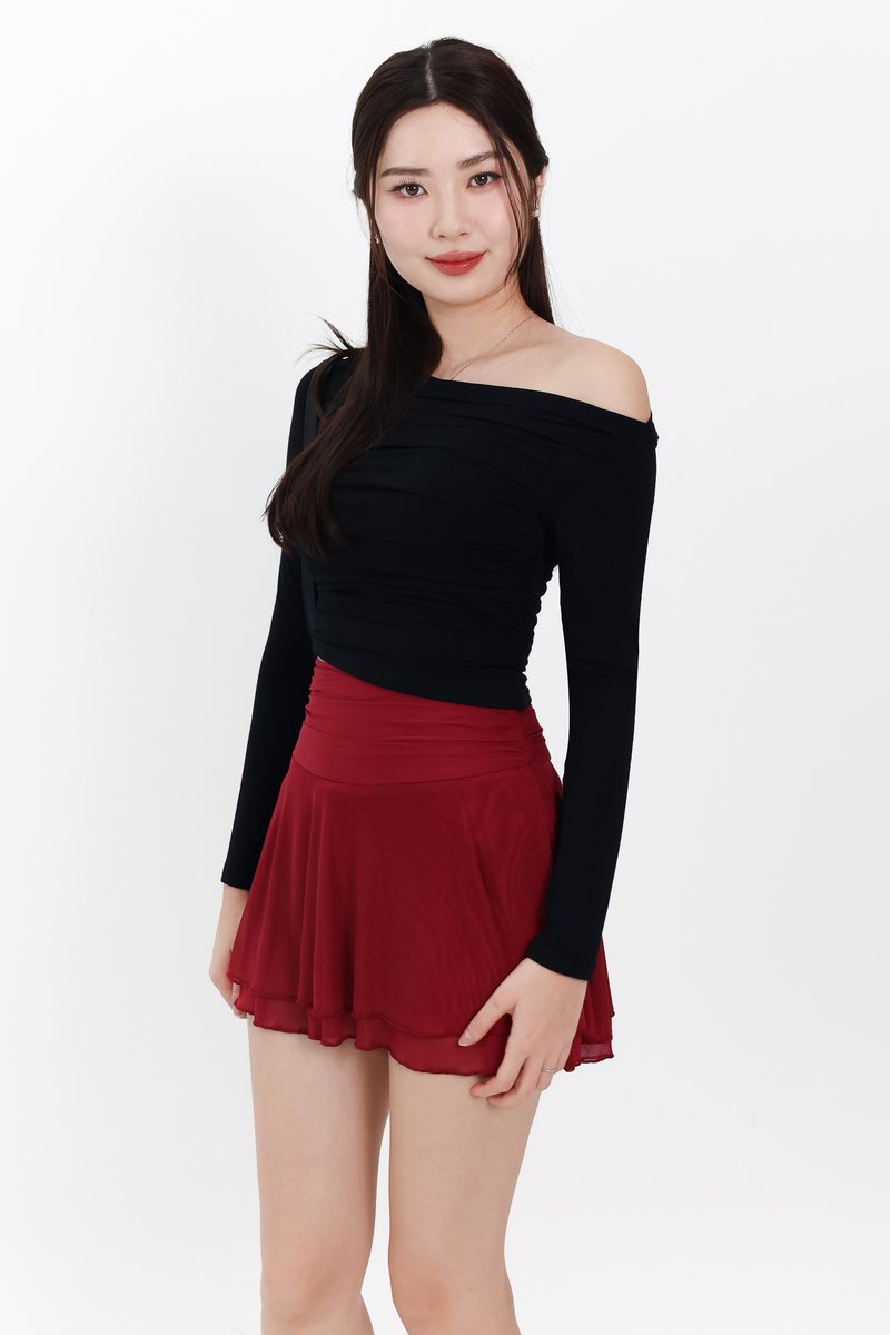Orilea One Shoulder Ruched Sleeved Top in Black Orilea One Shoulder Ruched Sleeved Top in Black
