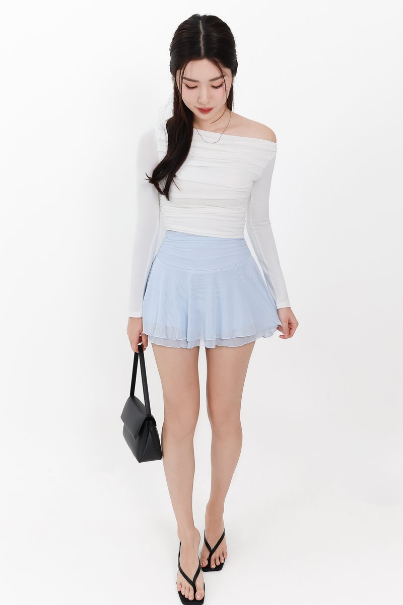 Orilea One Shoulder Ruched Sleeved Top in White