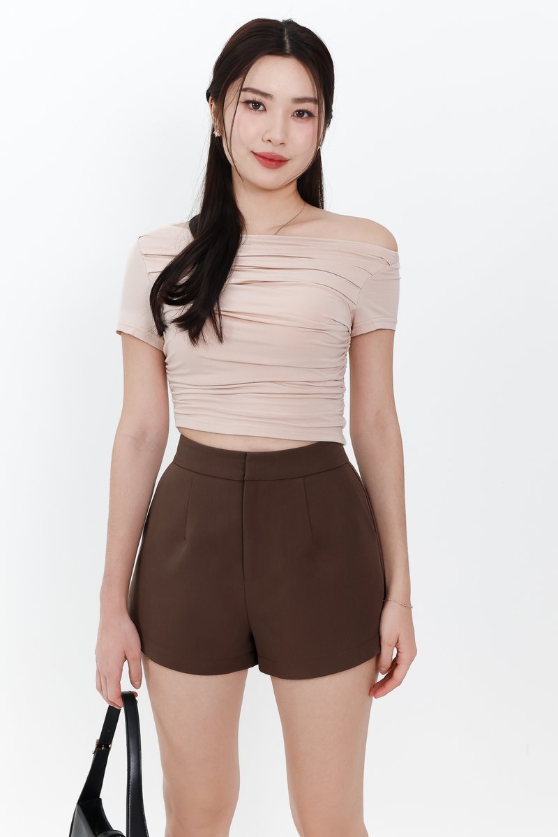 Ori One Shoulder Ruched Tee in Nude Blush