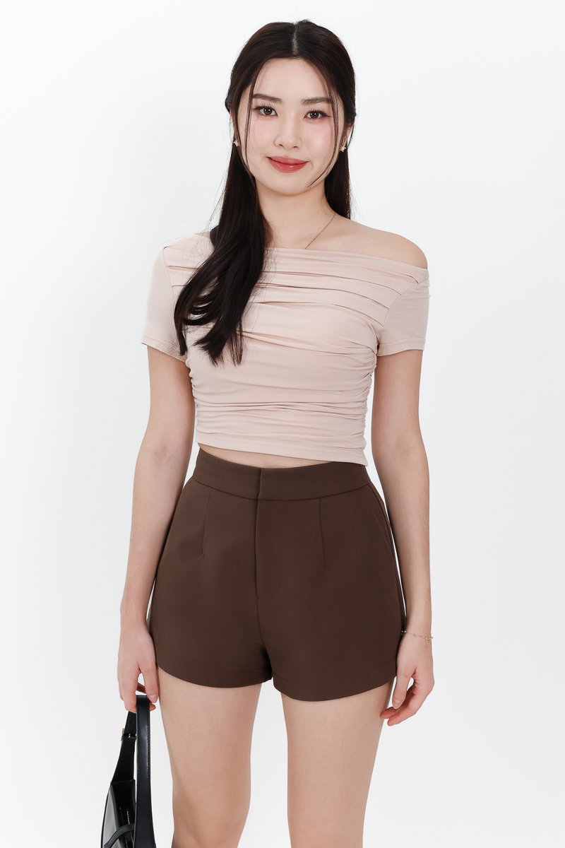 Ori One Shoulder Ruched Tee in Nude Blush