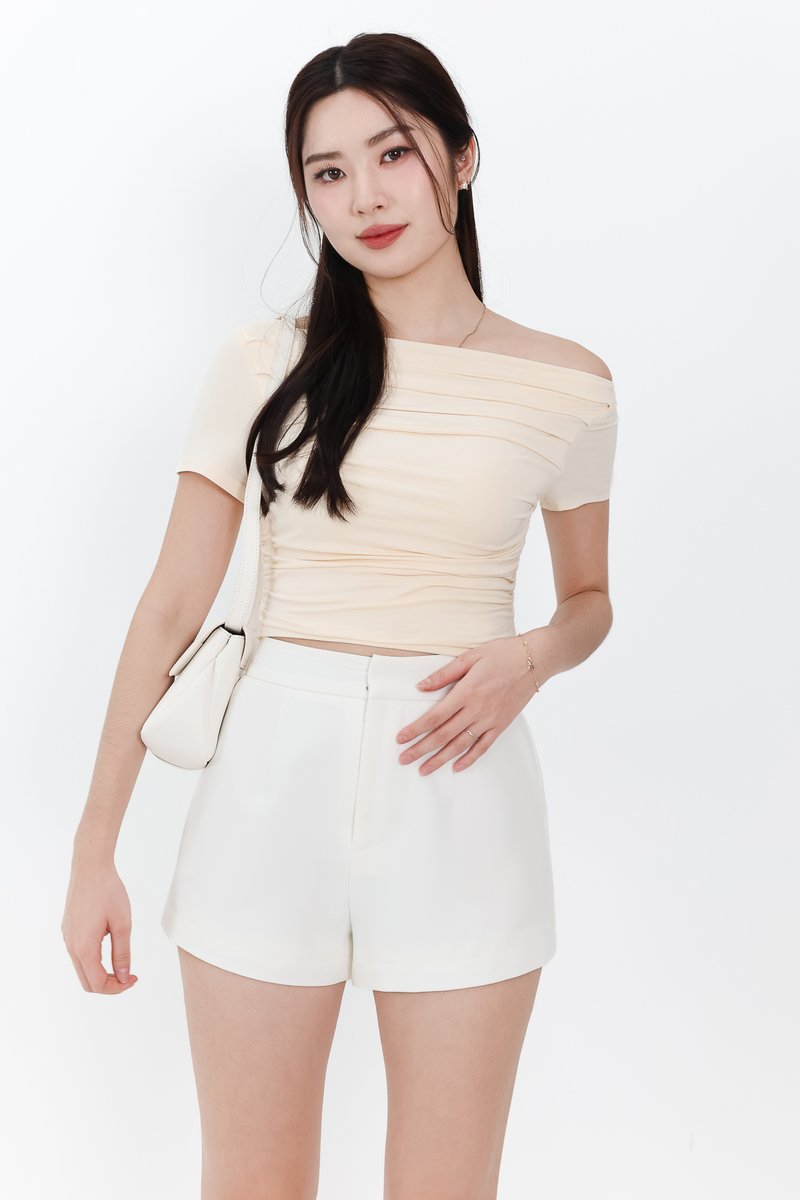 Ori One Shoulder Ruched Tee in Pale Yellow