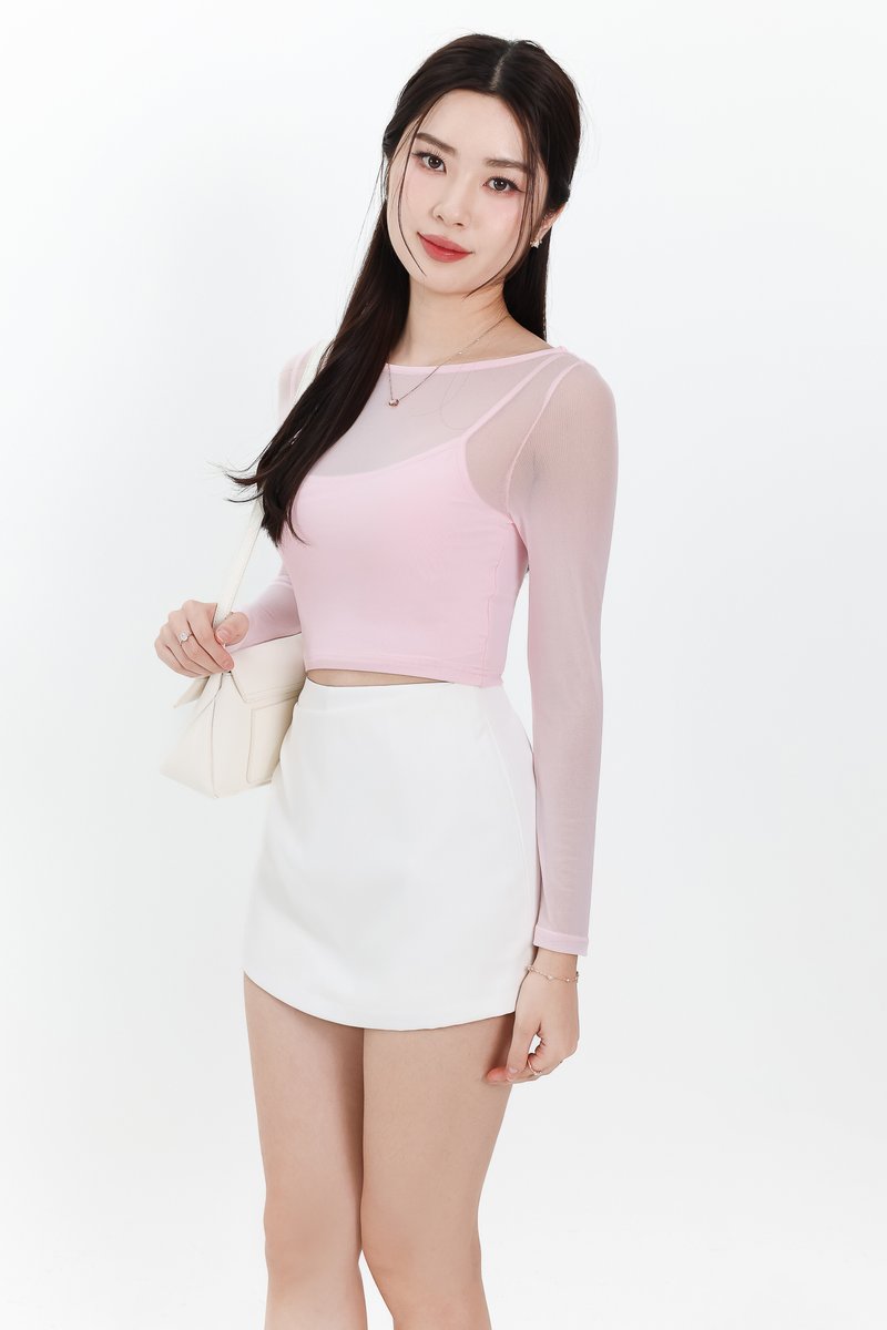 RESTOCKS | Mia Mesh Overlay Sleeved Top in Light Cool Pink
