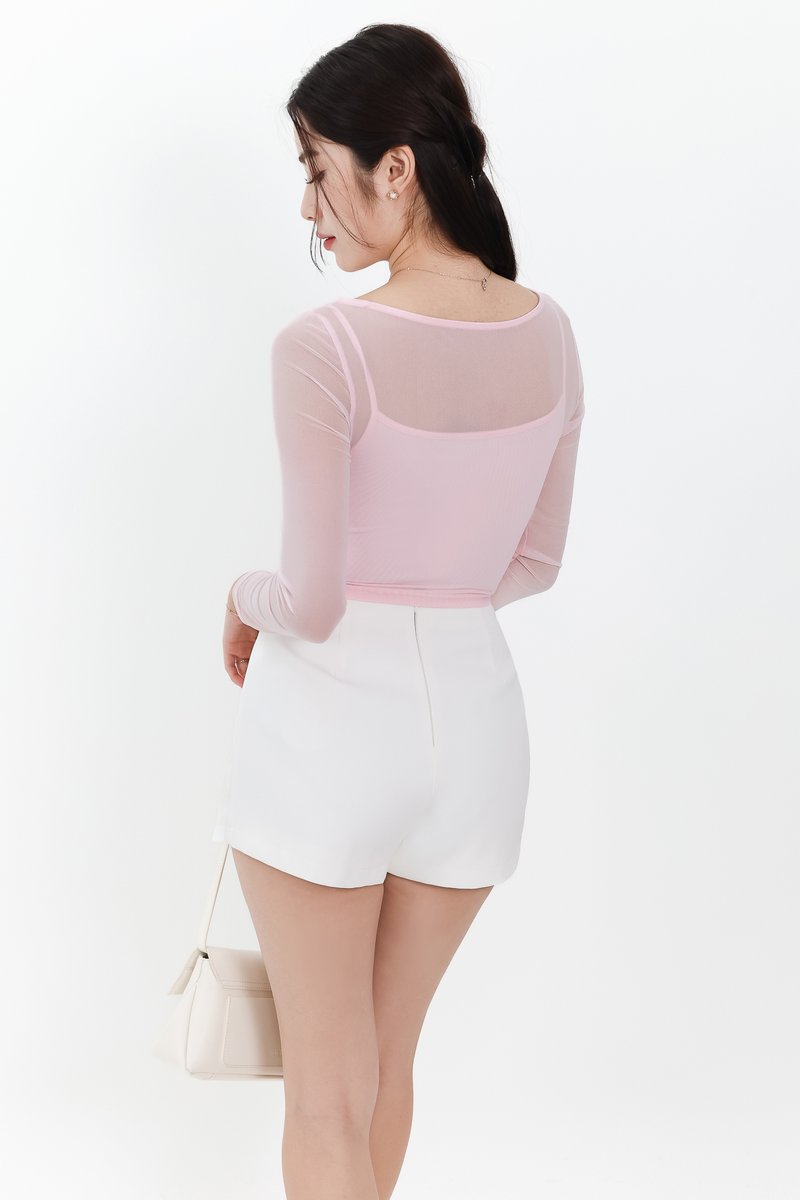 RESTOCKS | Mia Mesh Overlay Sleeved Top in Light Cool Pink