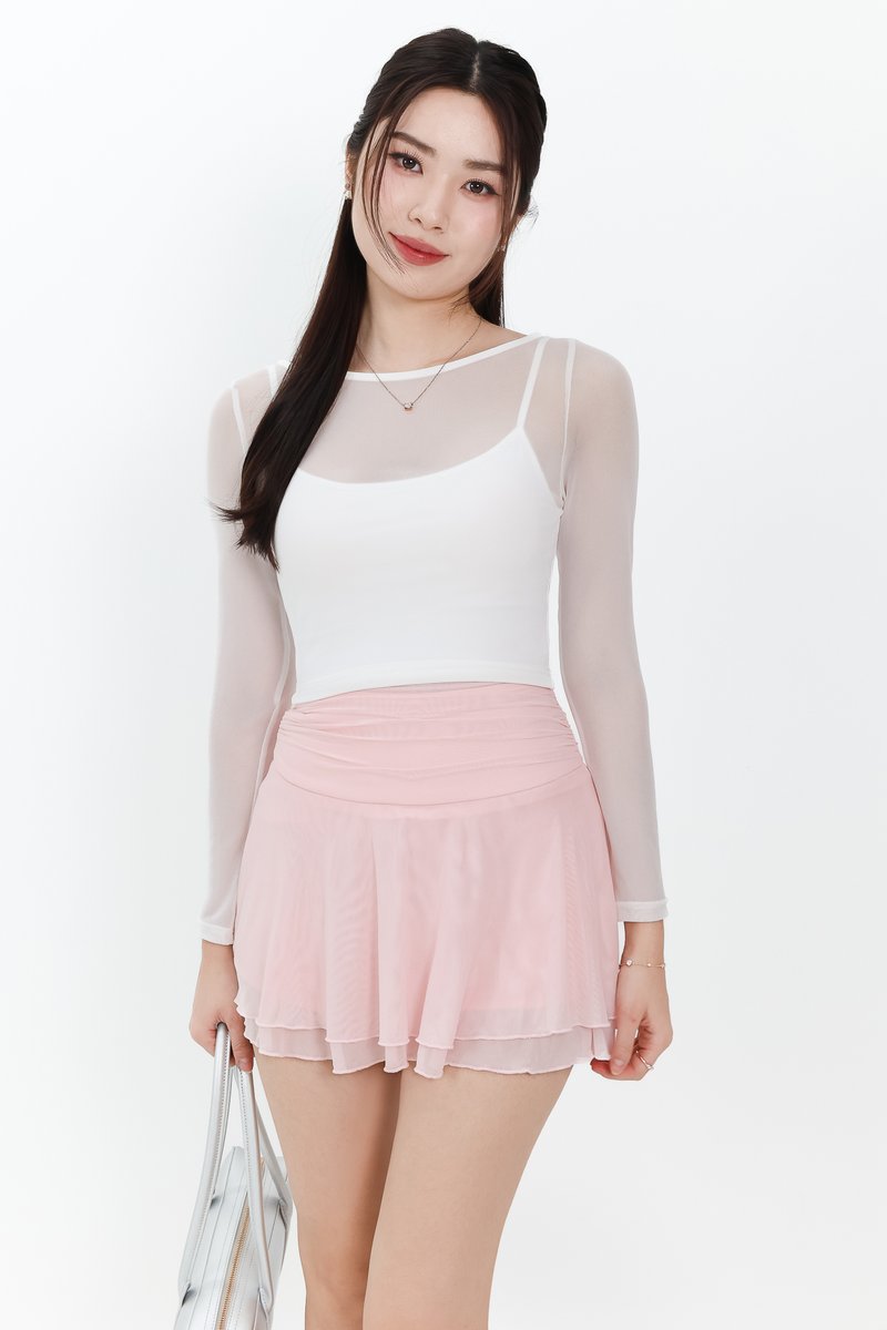 RESTOCKS | Mia Mesh Overlay Sleeved Top in White