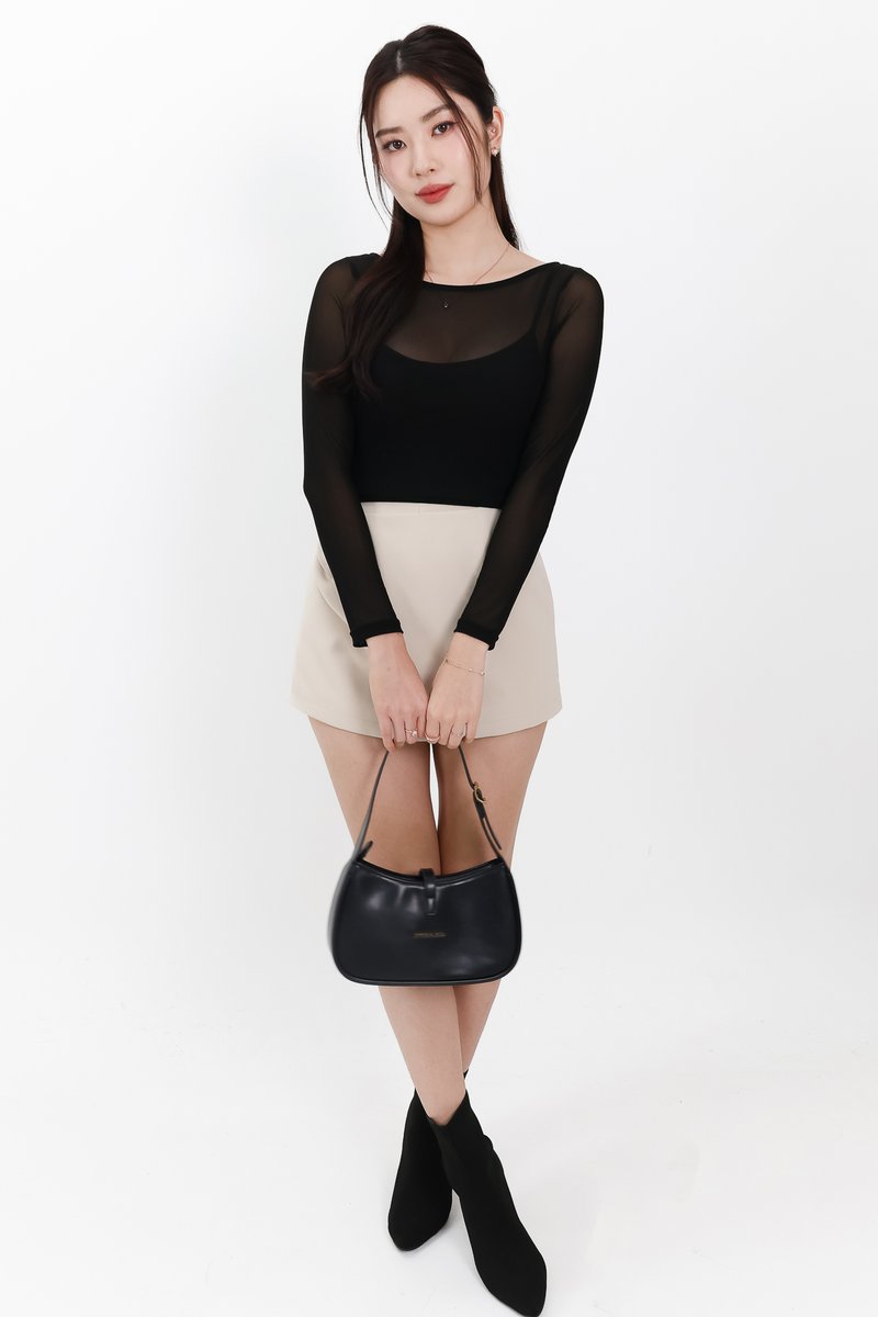 RESTOCKS | Mia Mesh Overlay Sleeved Top in Black RESTOCKS | Mia Mesh Overlay Sleeved Top in Black