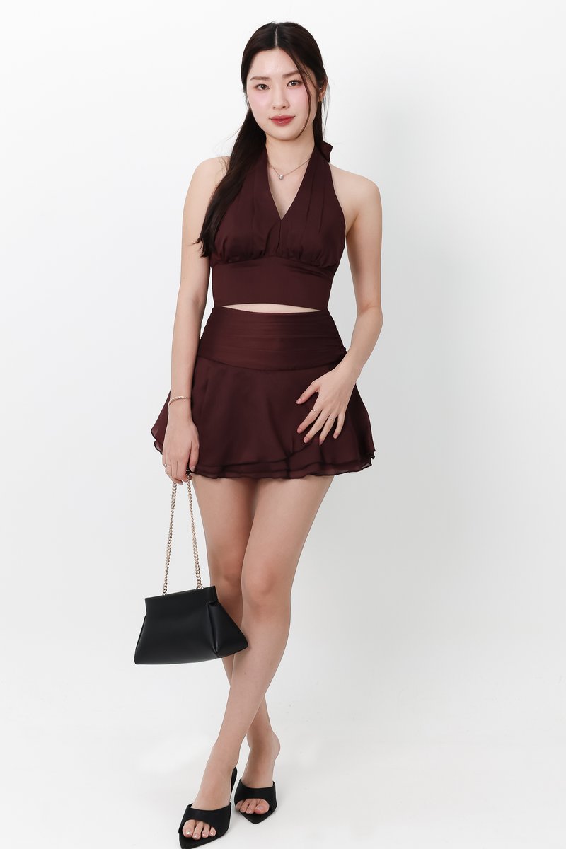 Ollie Organza Co-ord Top in Berry Brown