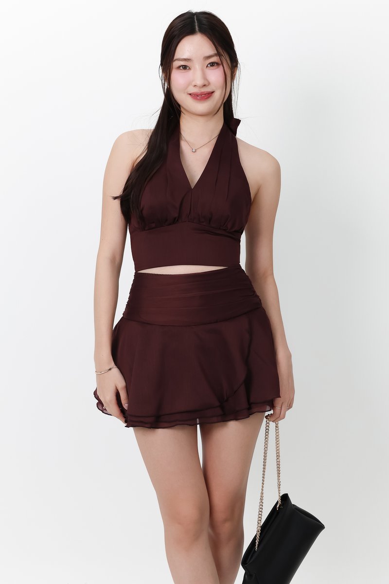 Ollie Organza Co-ord Top in Berry Brown