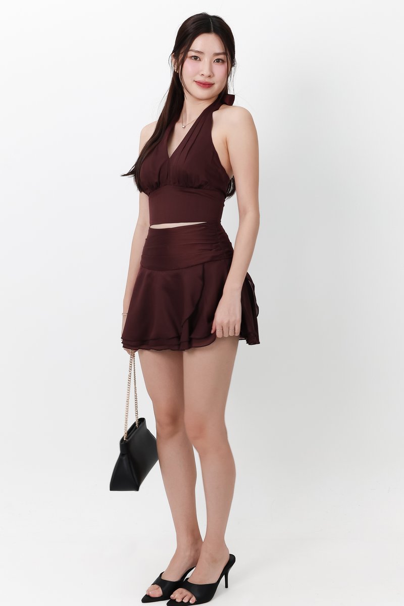 Ollie Organza Co-ord Skorts in Berry Brown