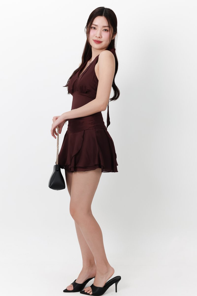 Ollie Organza Co-ord Top in Berry Brown