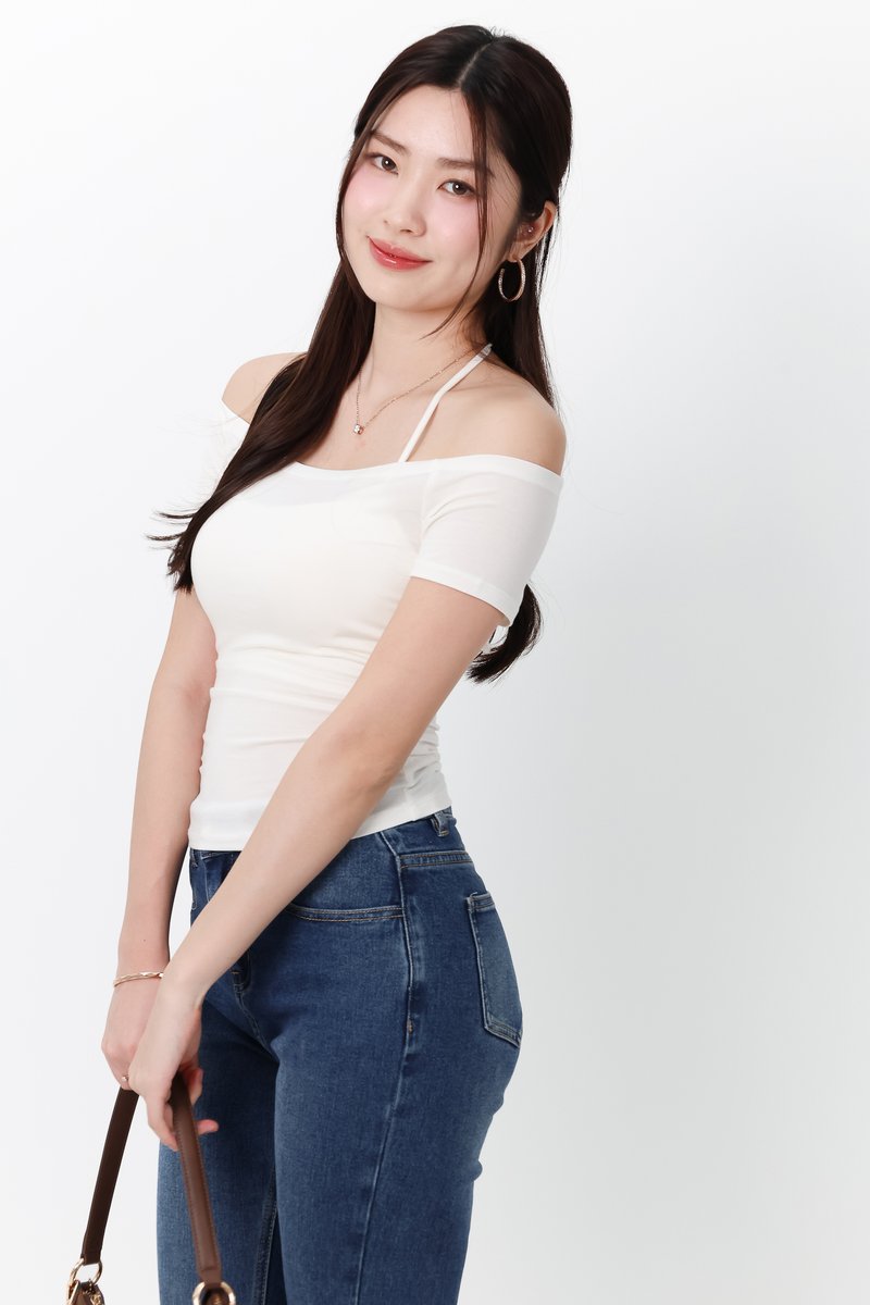 Ora Offshoulder Halter Tee in Off White
