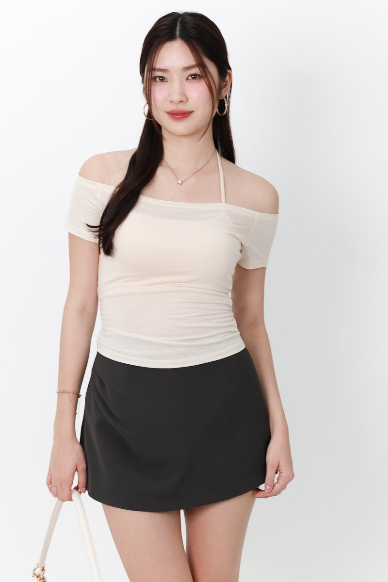 Ora Offshoulder Halter Tee in Light Cream Yellow