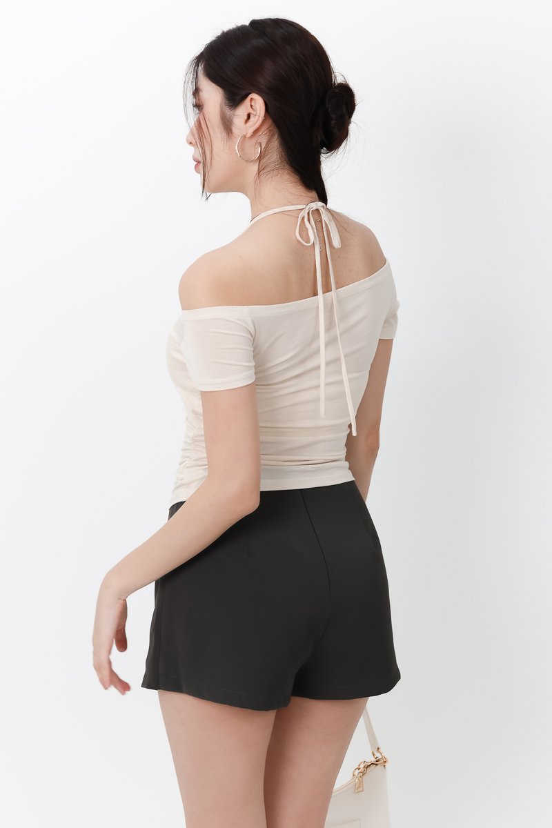 Ora Offshoulder Halter Tee in Light Cream Yellow