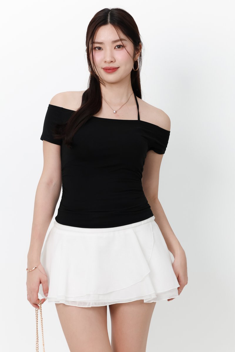 Ora Offshoulder Halter Tee in Black