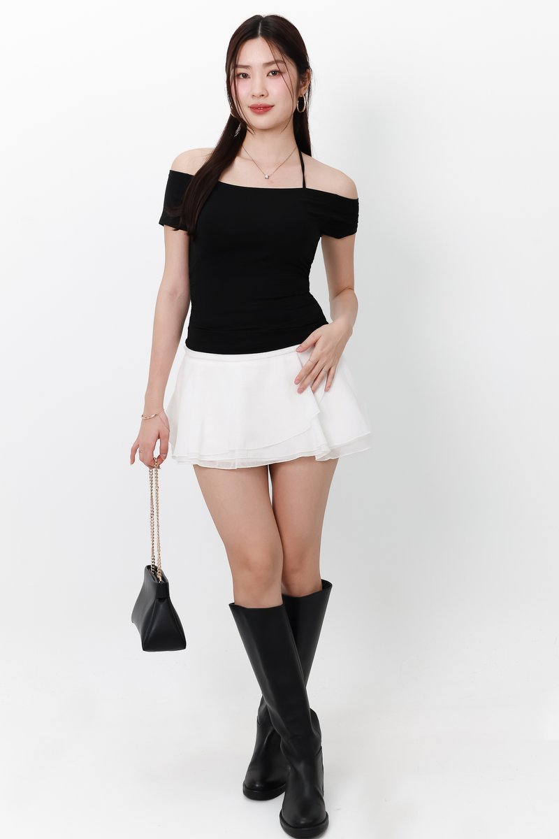 Ora Offshoulder Halter Tee in Black