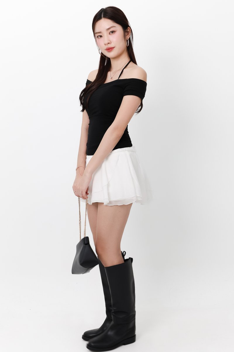 Ora Offshoulder Halter Tee in Black