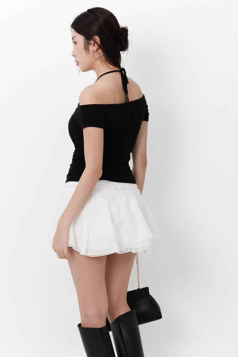 Ora Offshoulder Halter Tee in Black
