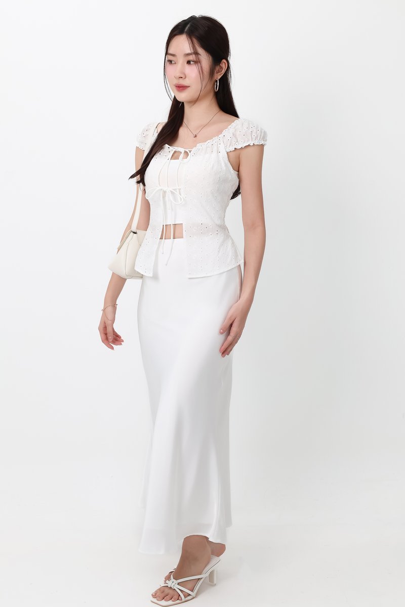 Clio Co-ord Satin Mermaid Skirt in White ( Petite Length )