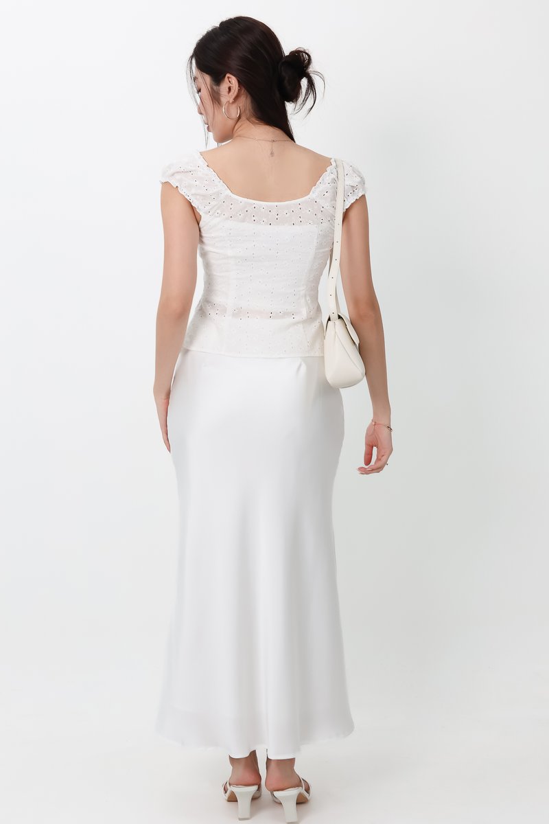 Clio Co-ord Satin Mermaid Skirt in White ( Petite Length )