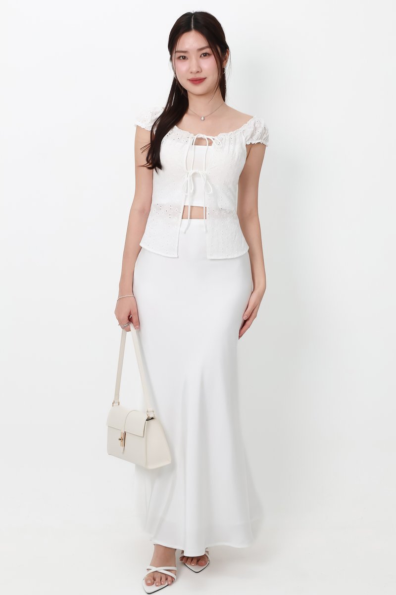 Clio Co-ord Satin Mermaid Skirt in White ( Regular Length )
