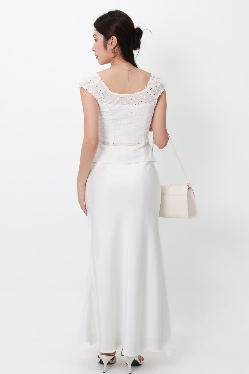Clio Co-ord Satin Mermaid Skirt in White ( Regular Length )