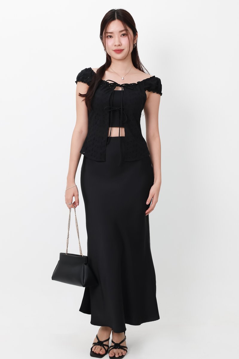 Clio Co-ord Satin Mermaid Skirt in Black ( Petite Length )