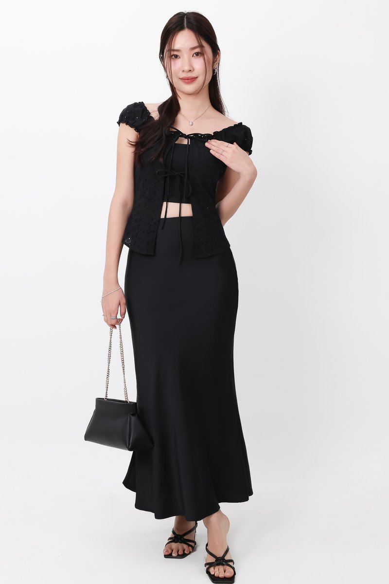 Clio Co-ord Satin Mermaid Skirt in Black ( Petite Length )
