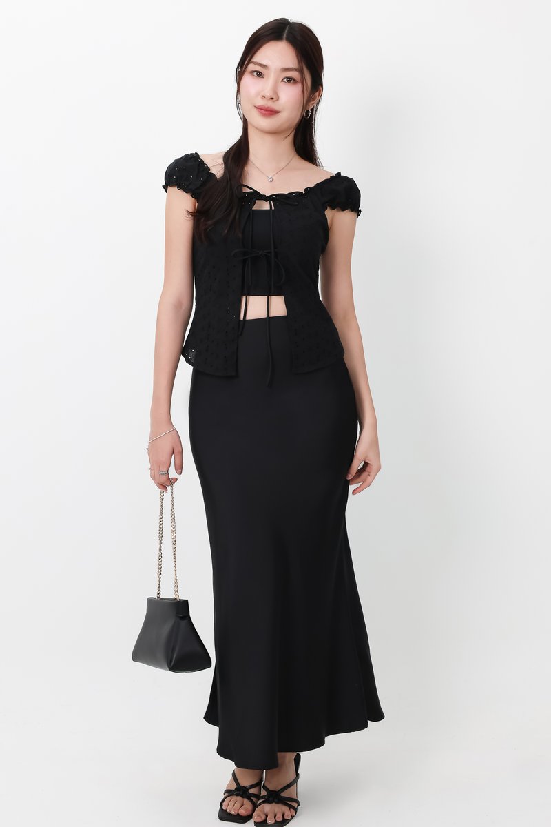 Clio Co-ord Satin Mermaid Skirt in Black ( Petite Length )