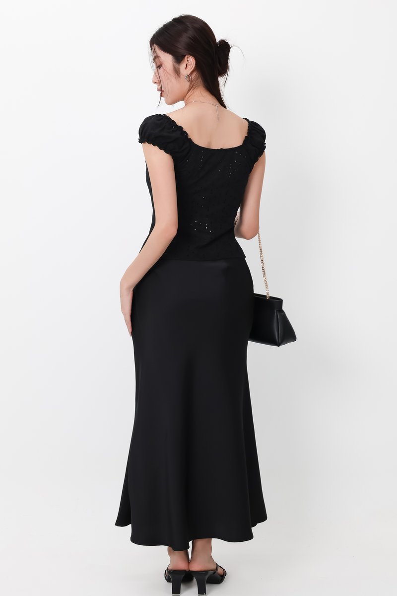Clio Co-ord Eyelet Top in Black