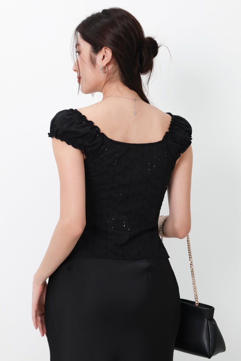 Clio Co-ord Eyelet Top in Black