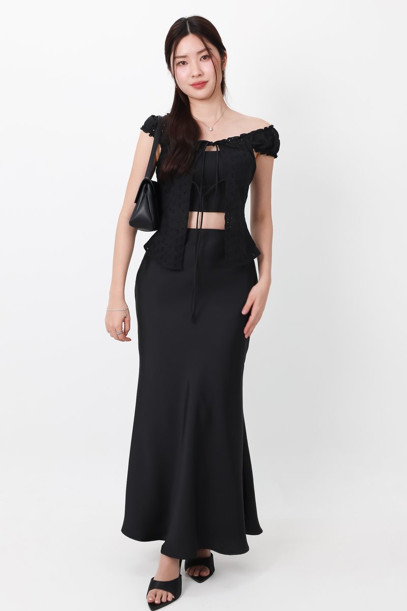 Clio Co-ord Satin Mermaid Skirt in Black ( Regular Length )