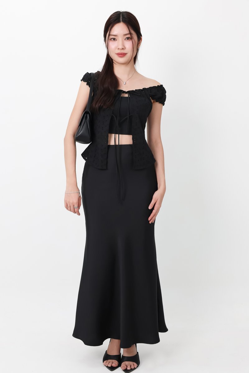 Clio Co-ord Satin Mermaid Skirt in Black ( Regular Length )