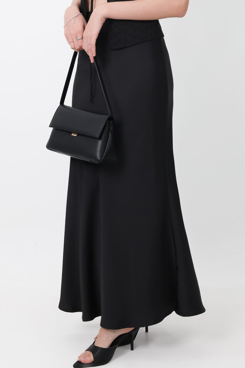 Clio Co-ord Satin Mermaid Skirt in Black ( Regular Length )