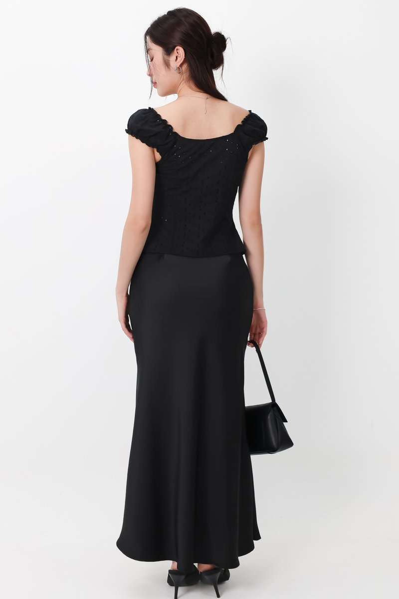 Clio Co-ord Satin Mermaid Skirt in Black ( Regular Length )