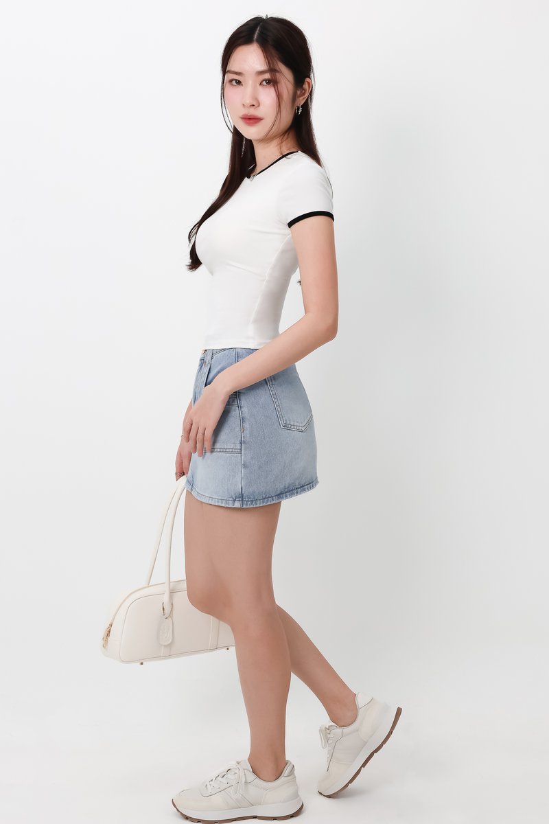 Corrine Contrast Trim Baby Tee in Black x White