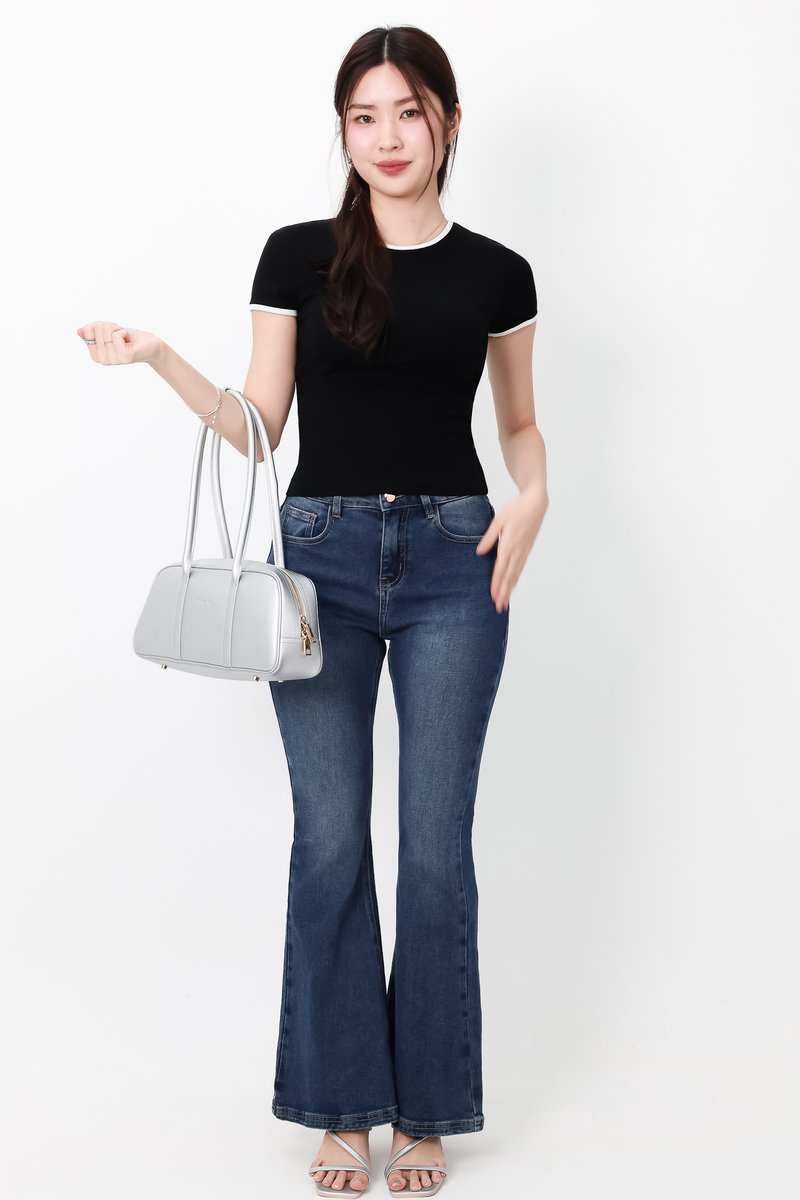 Corrine Contrast Trim Baby Tee in White x Black