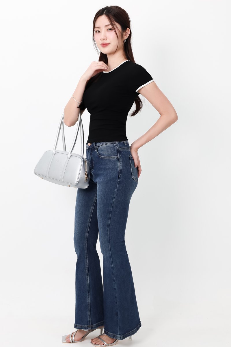 Corrine Contrast Trim Baby Tee in White x Black