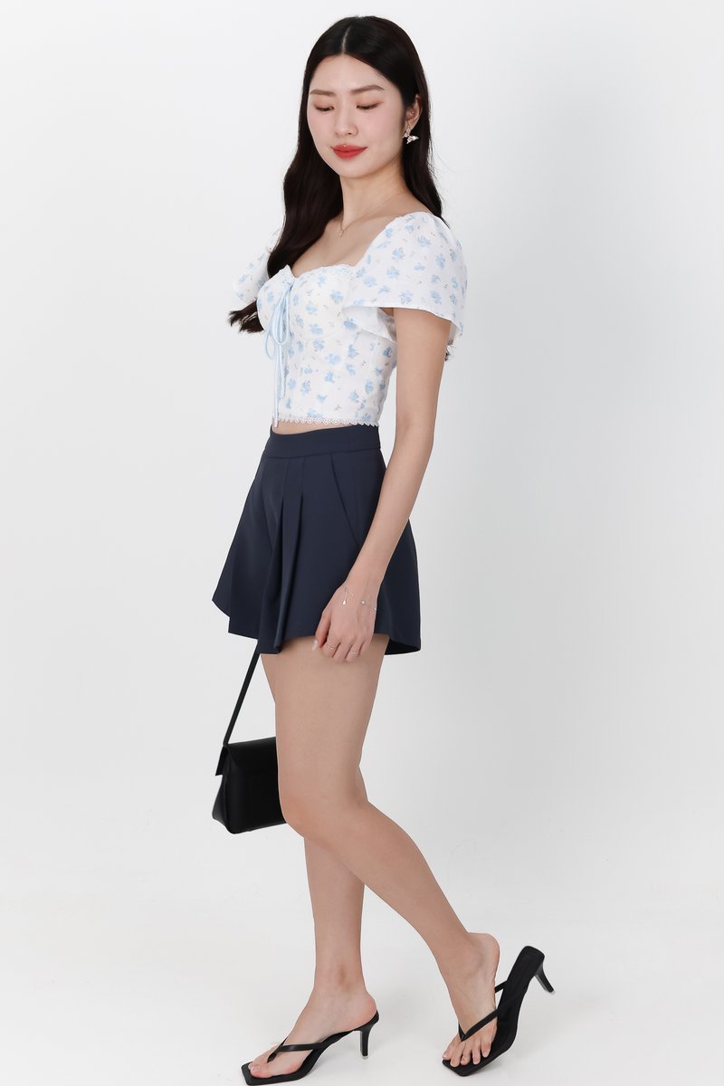Felicia Floral Flutter Sleeve Top in Light Blue