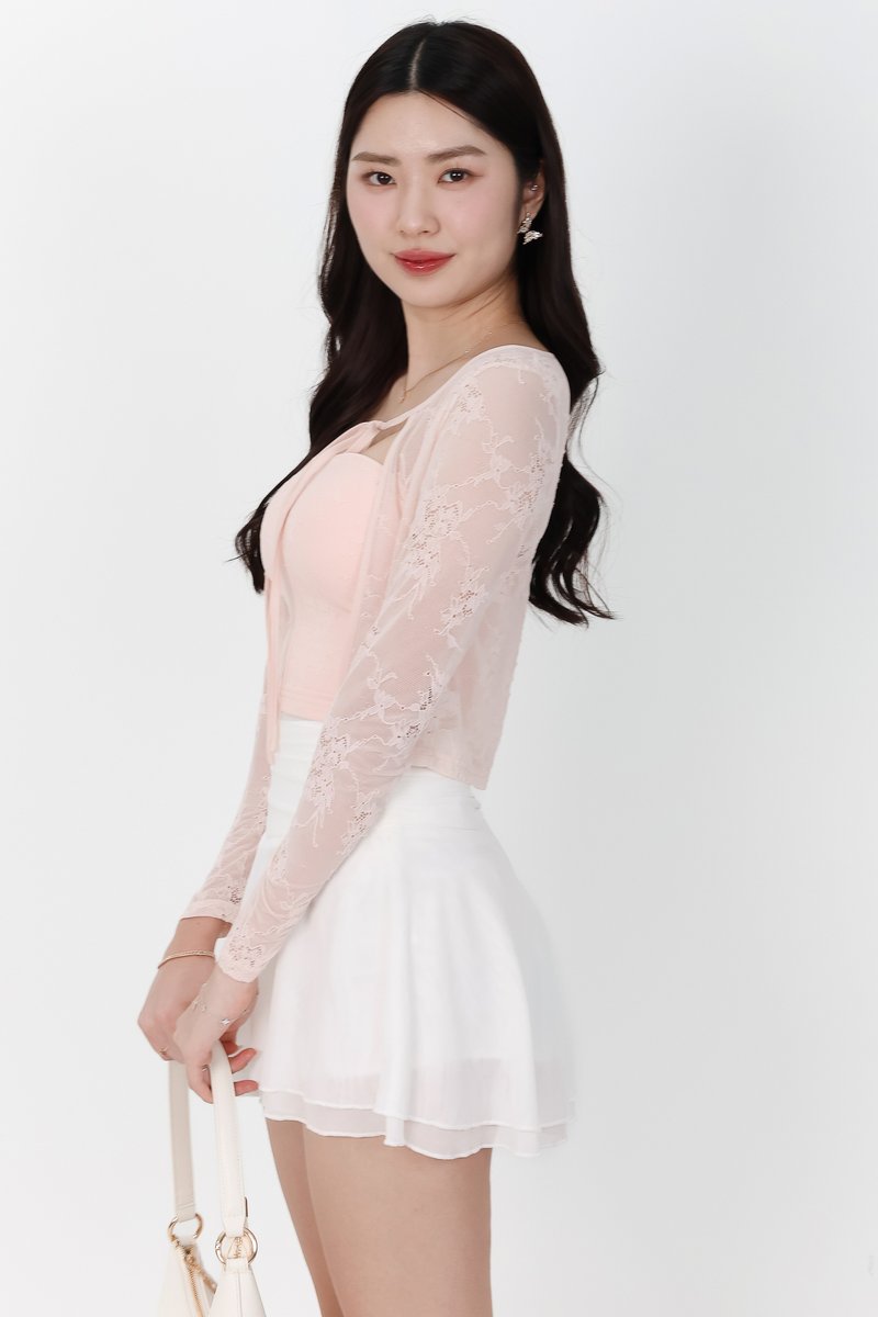 Lynn Lace Cardigan Top Set in Blush Pink