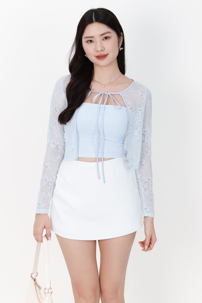 Lynn Lace Cardigan Top Set in Pastel Blue
