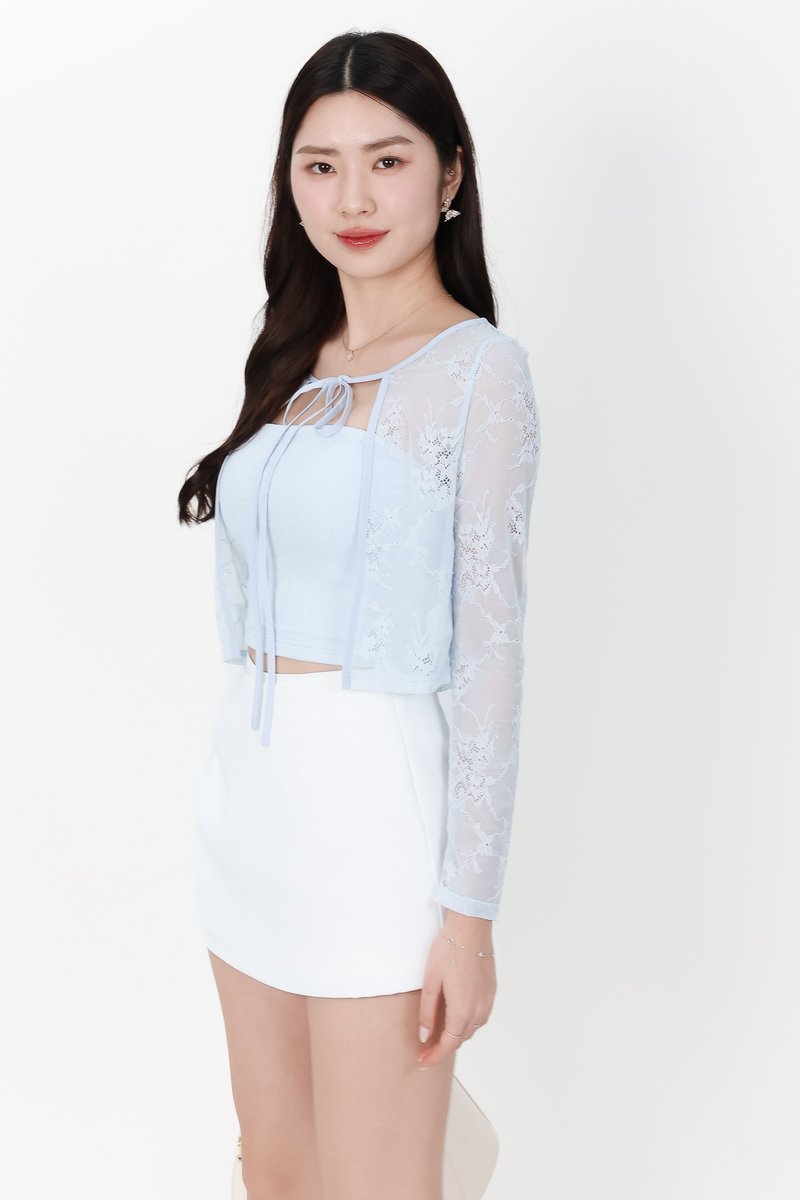Lynn Lace Cardigan Top Set in Pastel Blue