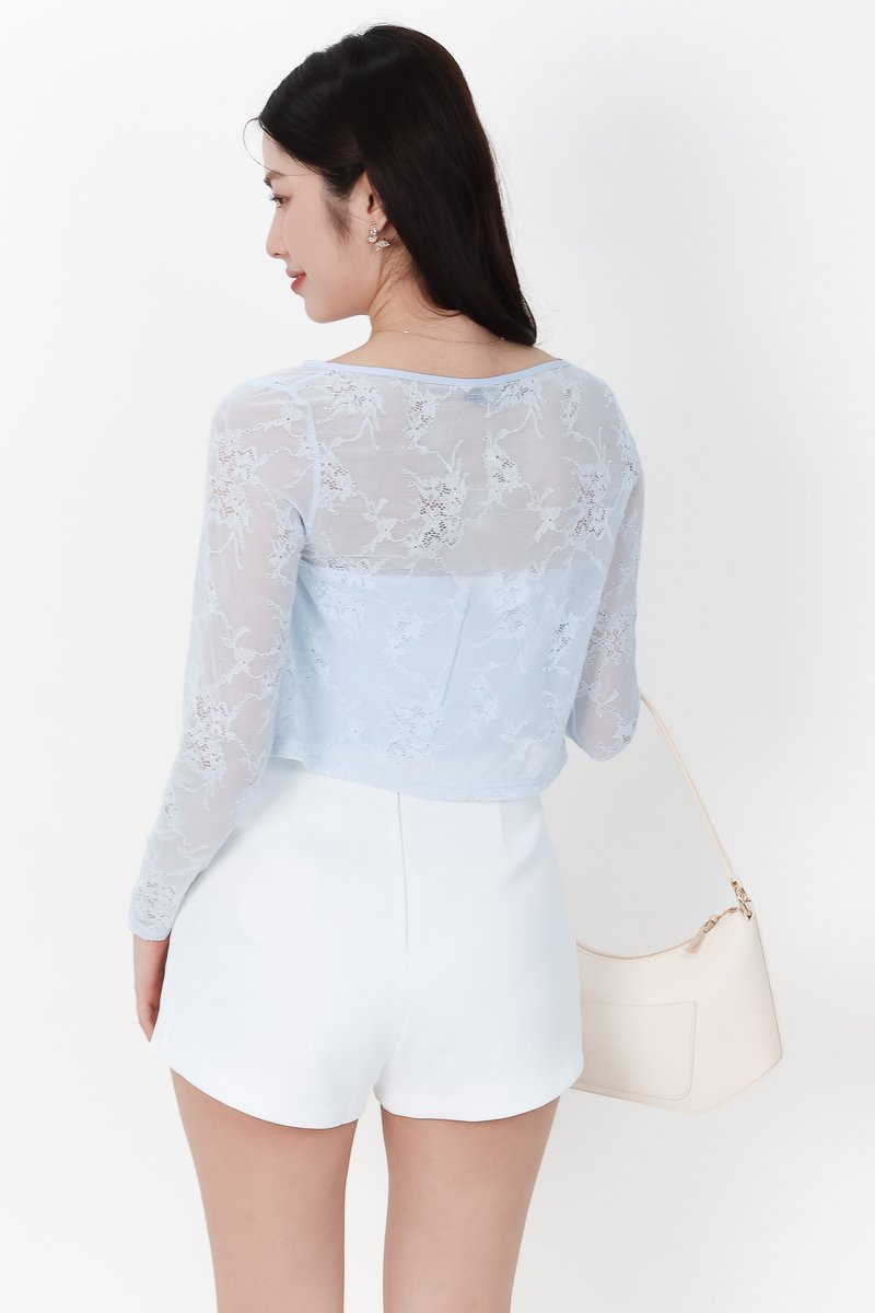 Lynn Lace Cardigan Top Set in Pastel Blue
