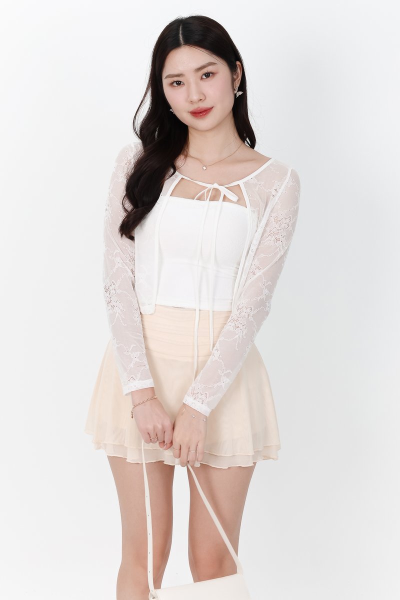 Lynn Lace Cardigan Top Set in White