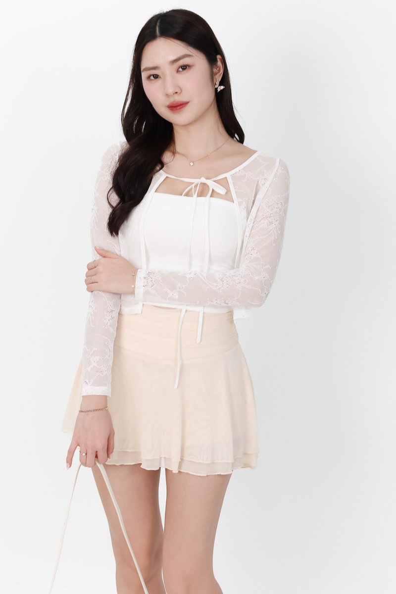 Lynn Lace Cardigan Top Set in White